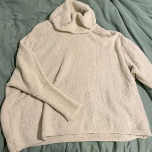 Oversized Cowl Neck Sherpa Sweater- Cream- Small